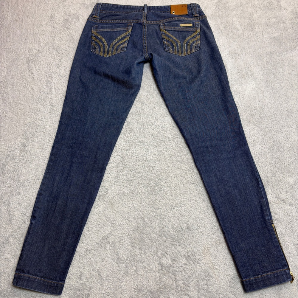 Armani Exchange Skinny Jeans Womens 2 Blue Ankle Zip Low Rise Seamed Denim 28/27